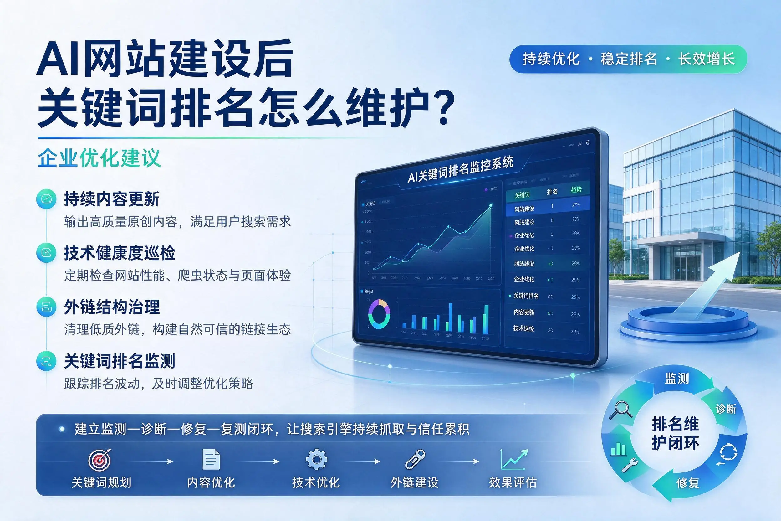 AI网站建设后关键词排名怎么维护？黄石企业优化建议