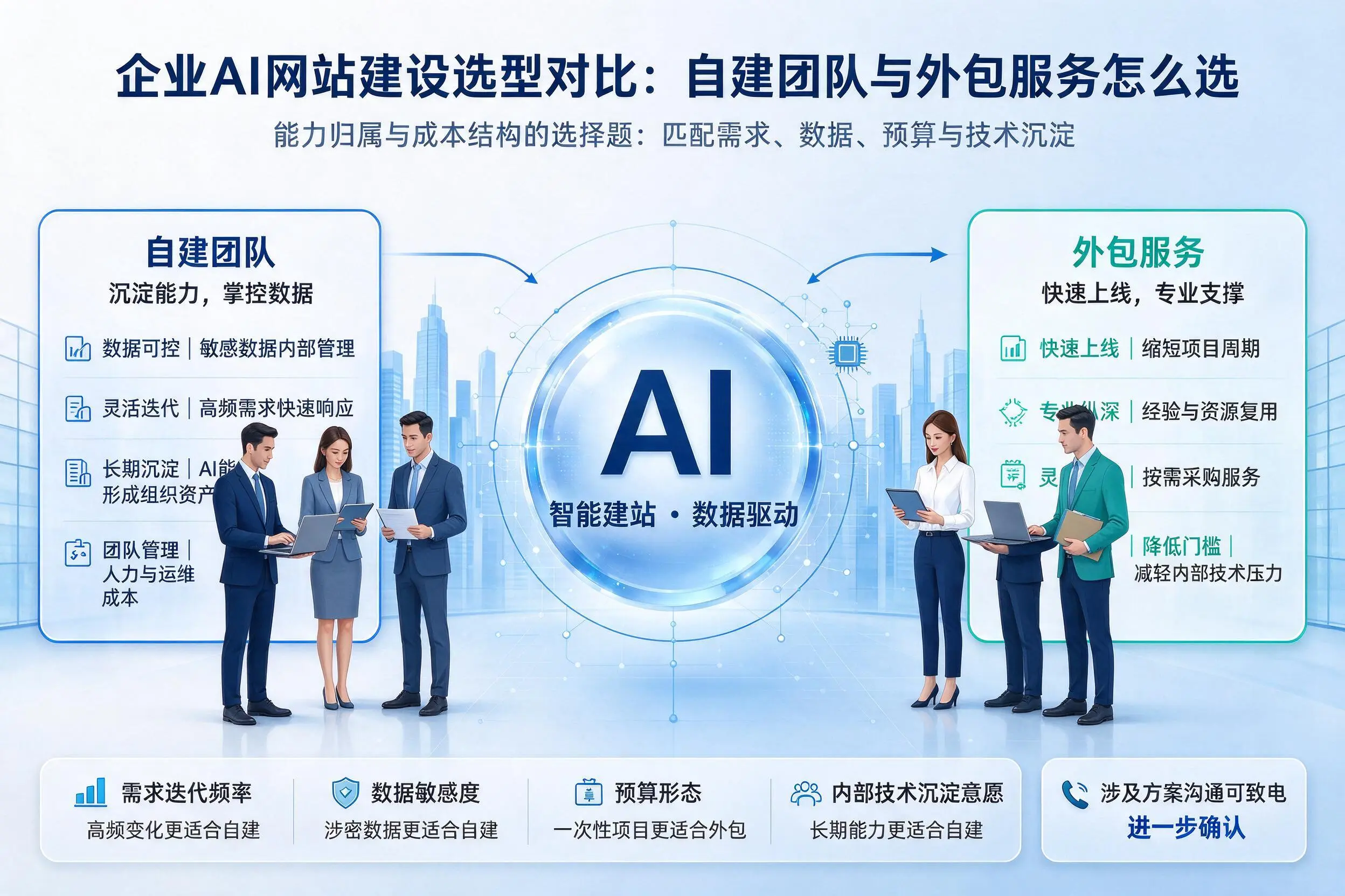 黄石企业AI网站建设选型对比：自建团队与外包服务怎么选
